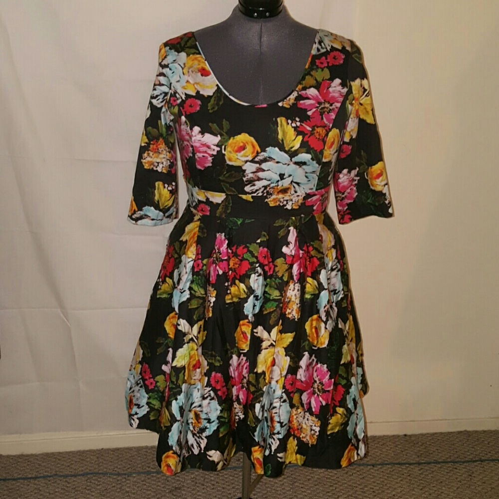 CITY CHIC FLORAL FIT AND FLARE DRESS